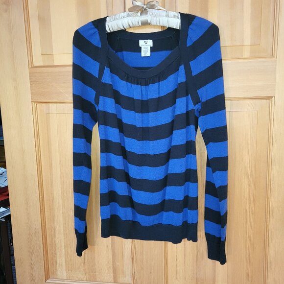 Worthington Women's Black & Blue striped long sleeve lightweight sweater, large - Picture 1 of 6